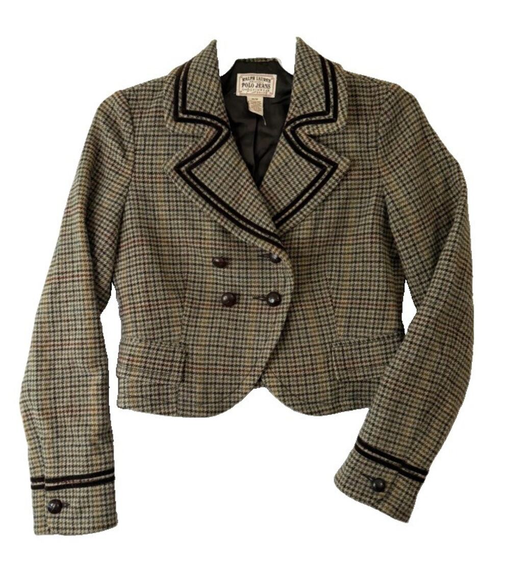 Ralph Lauren Riding Coat Jacket Wool Equestrian Houndstooth Blazer XL